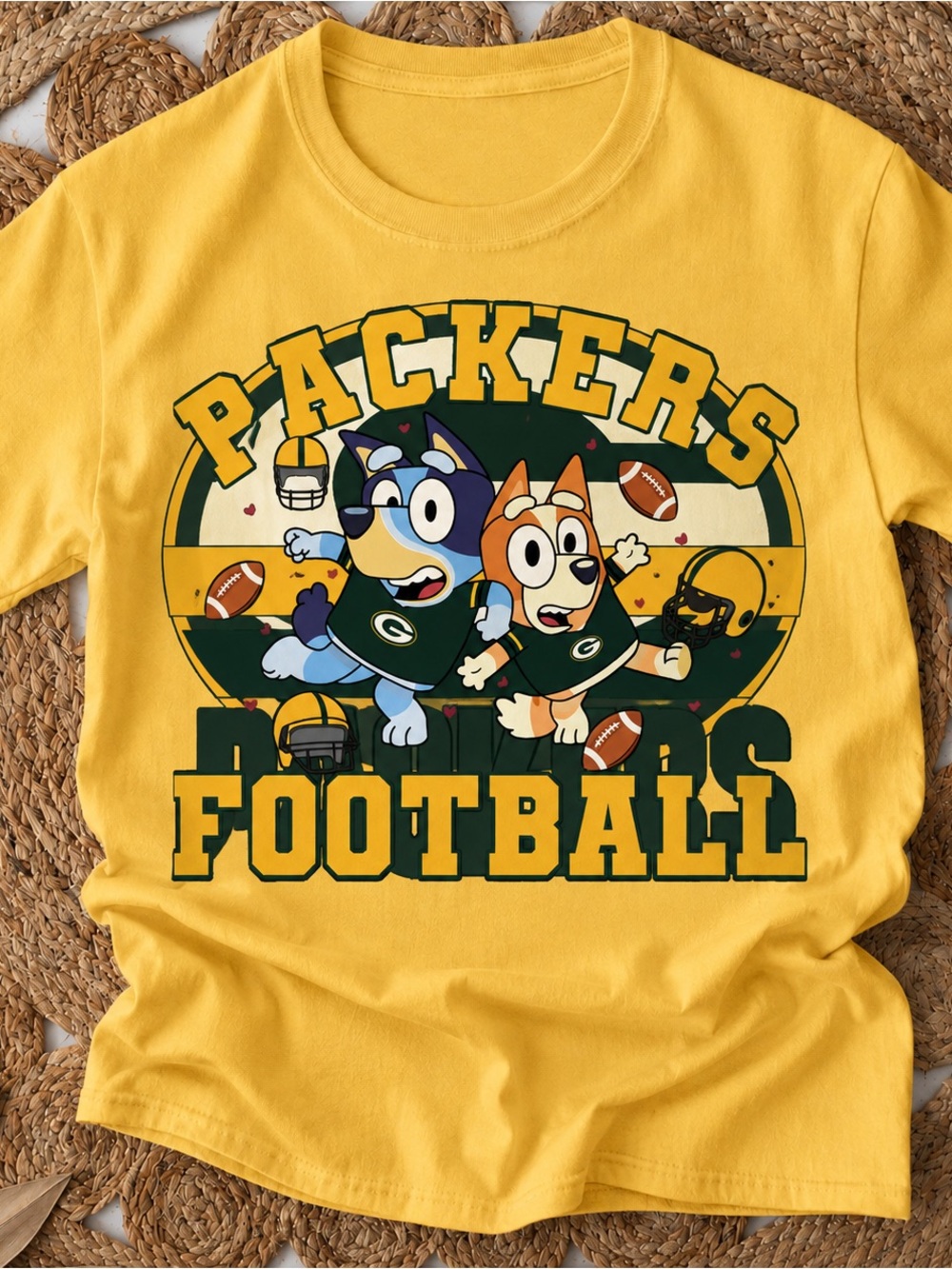 Packers Football Shirt, Cartoon Sports Fan Yellow Graphic Tee Unisex